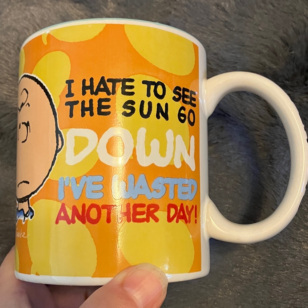 Peanuts Orange and Yellow Charlie Brown Mug with Blue Interior by Gibson
